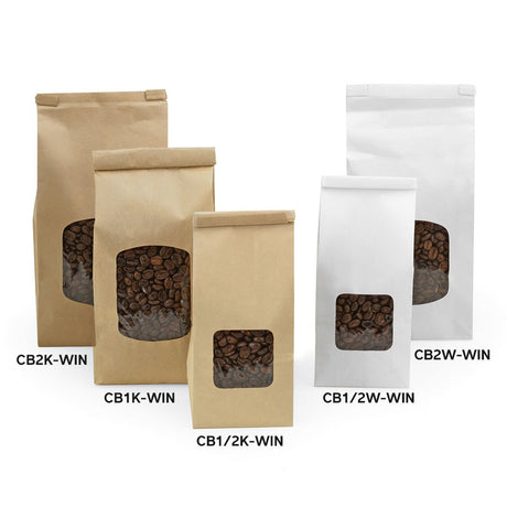 White - Window Tin Tie Bags - (1/2 lb) 3-3/8 x 2-1/2 x 7-3/4" - w/ Window