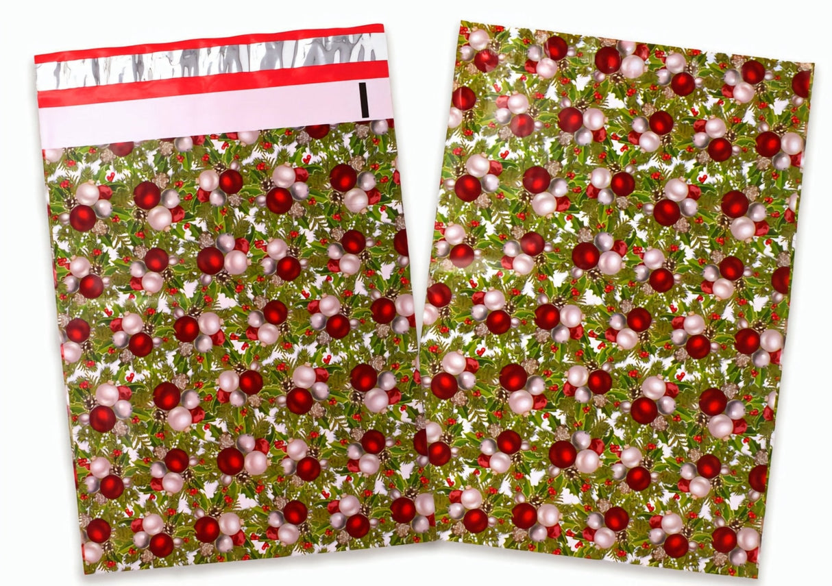 Christmas Ornament Red Green Poly Mailers Size 10x13 Shipping Bags