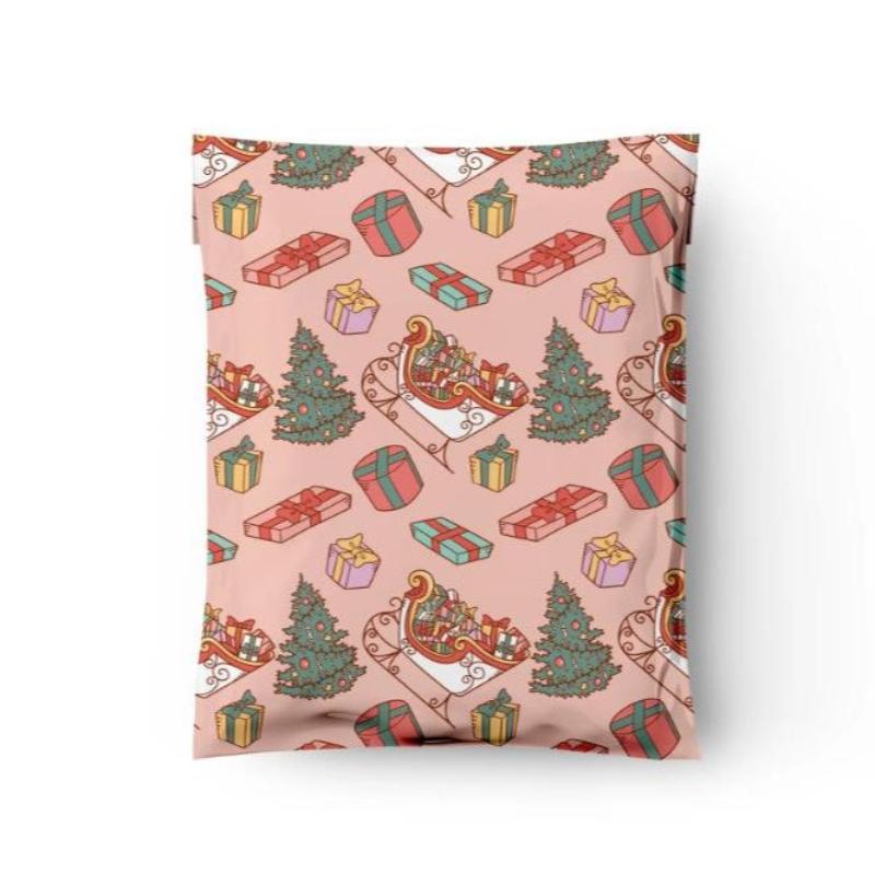 Christmas Sleigh Poly Mailers Size 10x13 Winter Shipping Bags
