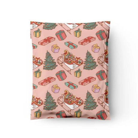 Christmas Sleigh Poly Mailers Size 10x13 Winter Shipping Bags