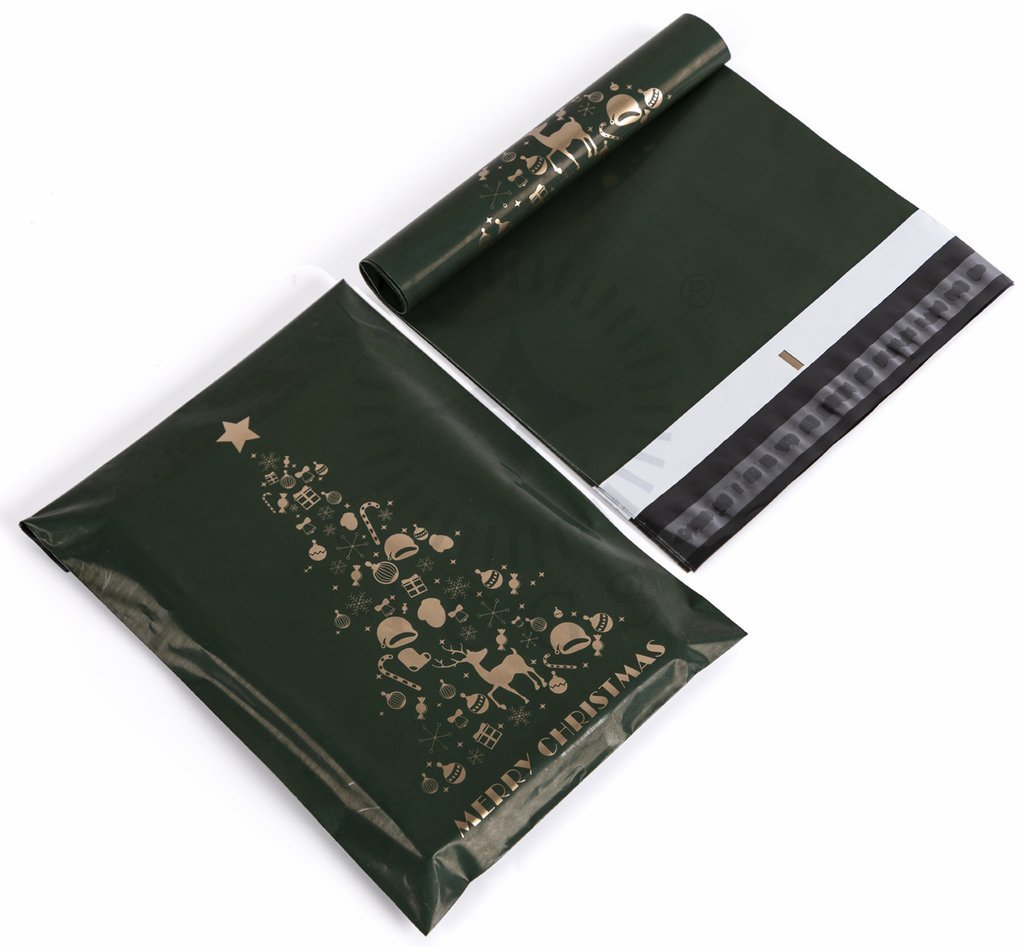 Christmas Tree Green Gold Poly Mailers Size 10x13 Shipping Bags
