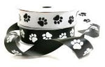 Doggie Paw - White/Black Paws - Pet Theme Ribbon - 7/8" x 100 Yards