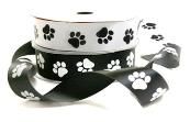 Doggie Paw Black/White Paws - Pet Theme Ribbon - 7/8" x 100 Yards