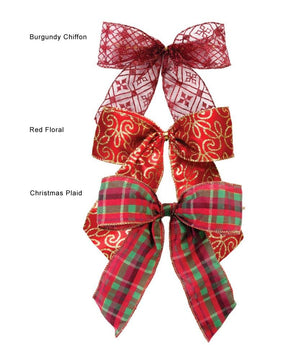 Xmas Plaid Bow w / Gold Twist-Tie - Bow with Twist Tie - 8" Width Bow - 8" Gold Twist Tie