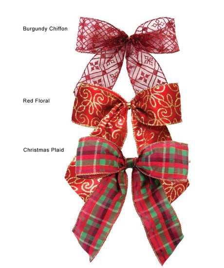 Xmas Plaid Bow w / Gold Twist-Tie - Bow with Twist Tie - 8" Width Bow - 8" Gold Twist Tie