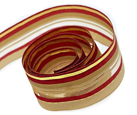 Red / Tan / Gold - Docile Ribbon - 1-1/2" x 25 Yards