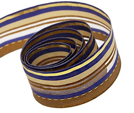 Blue / Brown / Gold - Docile Ribbon - 1-1/2" x 25 Yards