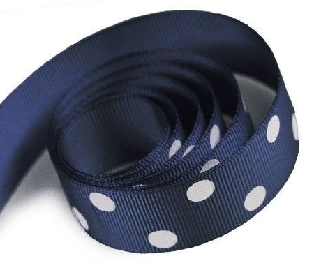 Navy - Domino Dots Ribbon - 7/8" x 100 Yards