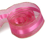 Hot Pink / Gold - Elite Sheer (Wired Edge) Ribbon - 1-1/2" x 50 Yards