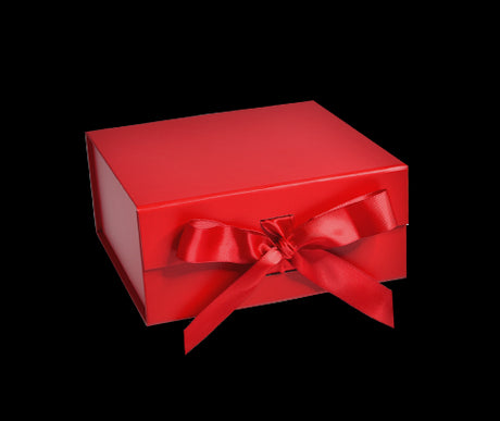 Matte Red - Magnetic Ribbon Tie Gift Box - 6 x 6 x 2-3/4"