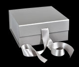 Matte Silver - Magnetic Ribbon Tie Gift Box - 8 x 8 x 3-1/8"