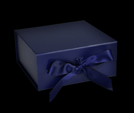 Matte Navy - Magnetic Ribbon Tie Gift Box - 8 x 8 x 3-1/8"