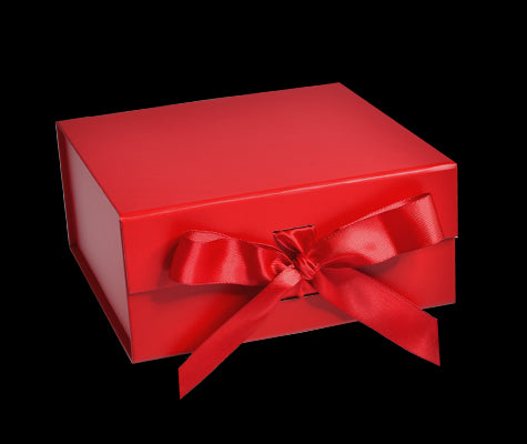Matte Red - Magnetic Ribbon Tie Gift Box - 8 x 8 x 3-1/8"