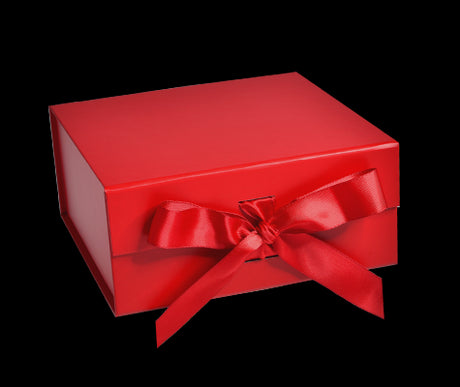 Matte Red - Magnetic Ribbon Tie Gift Box - 8 x 8 x 3-1/8"