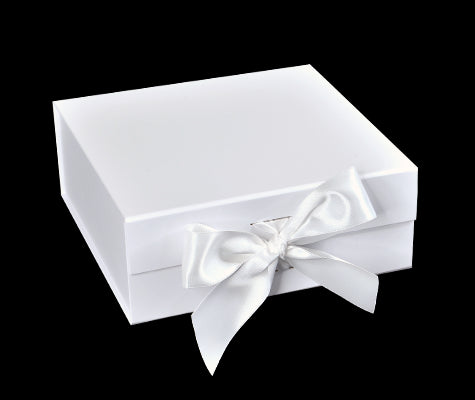 Matte White - Magnetic Ribbon Tie Gift Box - 8 x 8 x 3-1/8"