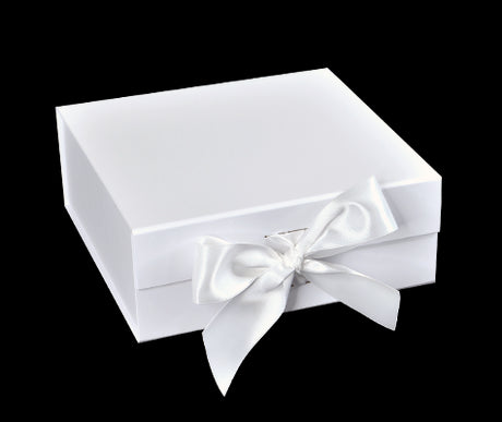 Matte White - Magnetic Ribbon Tie Gift Box - 8 x 8 x 3-1/8"
