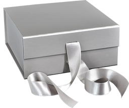 Matte Silver - Magnetic Ribbon Tie Gift Box - 10 x 10 x 4-1/2"