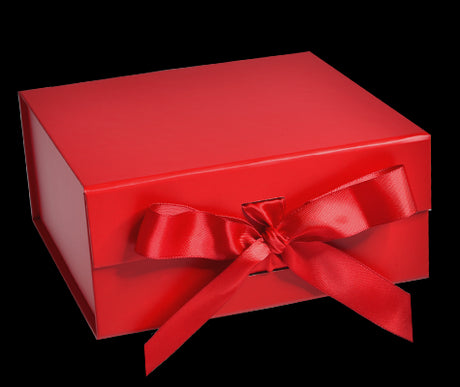 Matte Red - Magnetic Ribbon Tie Gift Box - 10 x 10 x 4-1/2"