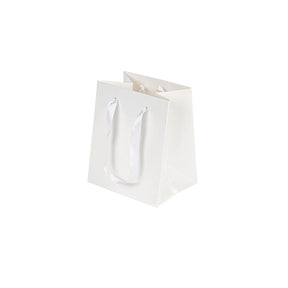 White Pearl - Satin Ribbon Handle Bag - 5 x 4 x 6"