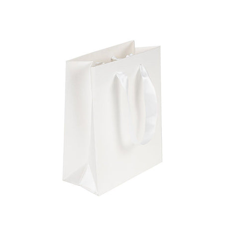 White Pearl - Satin Ribbon Handle Bag - 8 x 4 x 10"