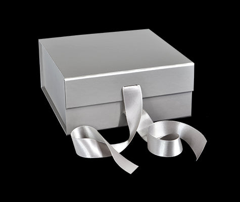 Matte Silver - Magnetic Ribbon Tie Gift Box - 6 x 6 x 2-3/4"