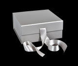 Matte Silver - Magnetic Ribbon Tie Gift Box - 6 x 6 x 2-3/4"