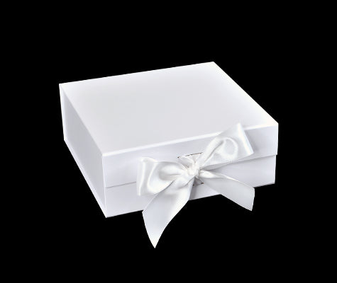 Matte White - Magnetic Ribbon Tie Gift Box - 6 x 6 x 2-3/4"