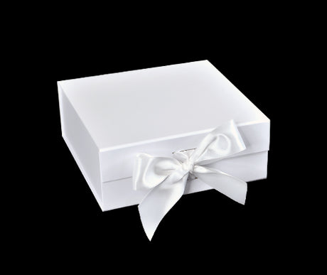 Matte White - Magnetic Ribbon Tie Gift Box - 6 x 6 x 2-3/4"