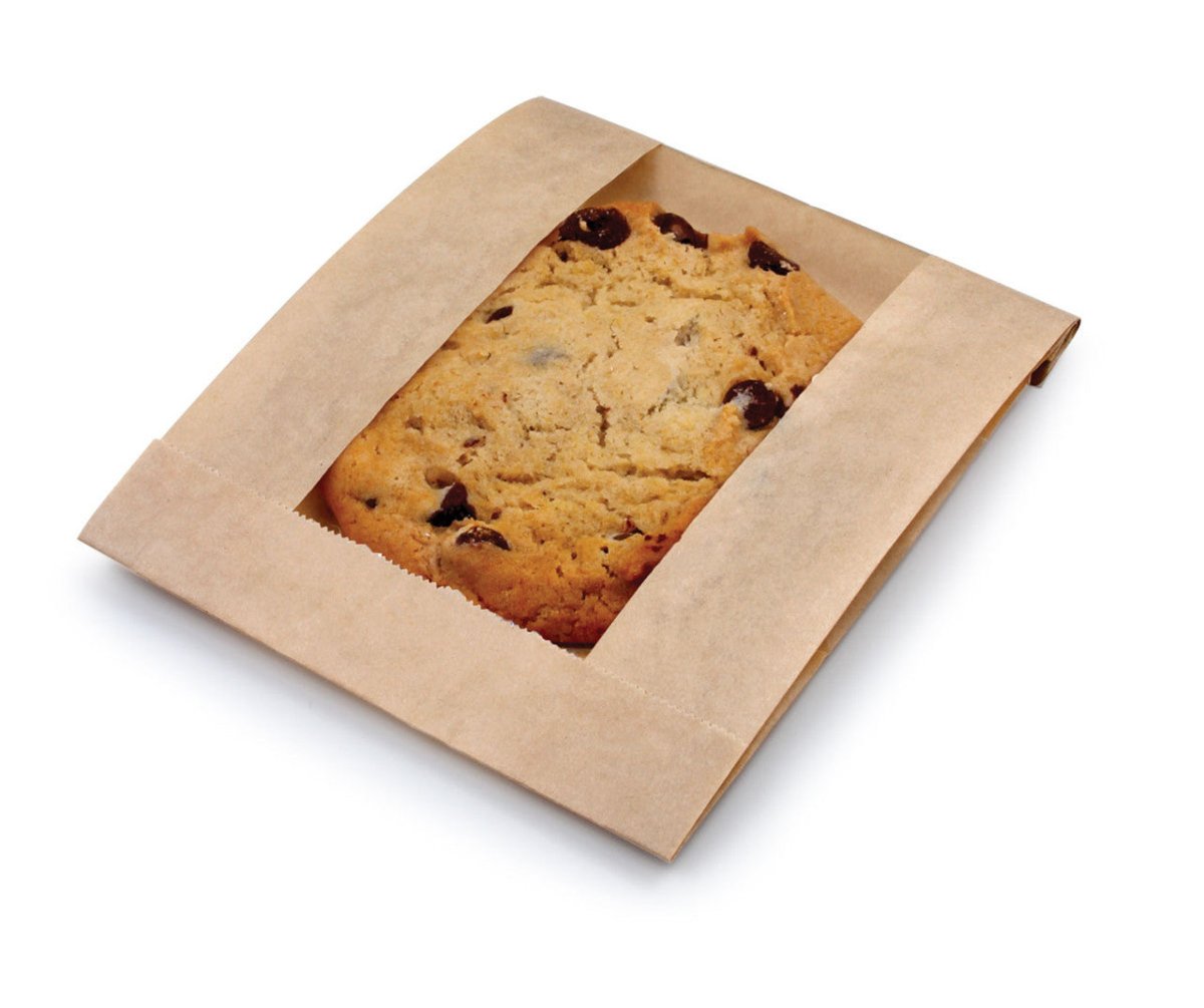 Bagcraft EcoCraft Kraft Grease Resistant Single-Serve Window Cookie Bag, Natural (QTY 500), SKU 300114