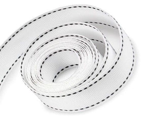White/Black Stitch - Saddle Stitch Ribbon - 3/8" x 50 Yards