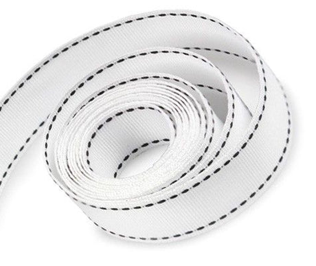 White/Black Stitch - Saddle Stitch Ribbon - 3/8" x 50 Yards