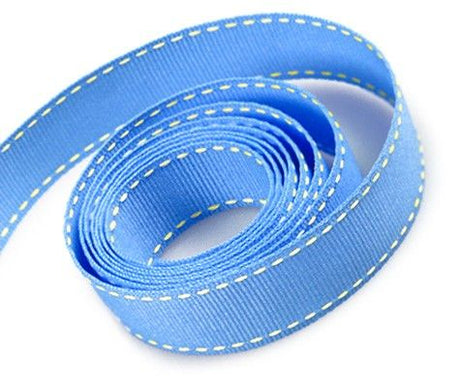 Capri Blue/Ice Stitch - Saddle Stitch Ribbon - 3/8" x 50 Yards