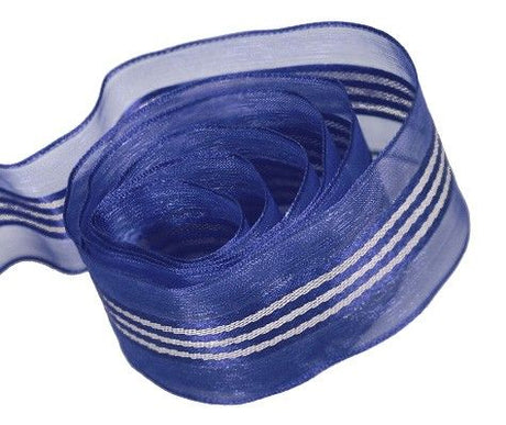 Navy / Silver - Festive (Wired Edge) Ribbon - 1-1/2" x 50 Yards