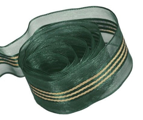 Forest Green / Gold - Festive (Wired Edge) Ribbon - 1-1/2" x 50 Yards