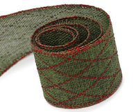 Green Burlap with Red Glitter - Burlap With Glitter Ribbon - 2-1/2" x 50 Yards