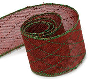 Red Burlap with Green Glitter - Burlap With Glitter Ribbon - 2-1/2" x 50 Yards