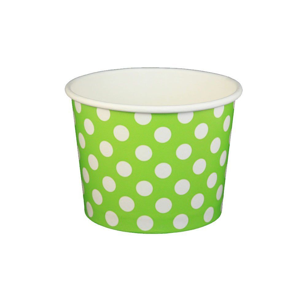 Polka Dot Lime Green - Ice Cream Cup - (6 oz) 3-3/4" (Dia) x 1-15/16" H