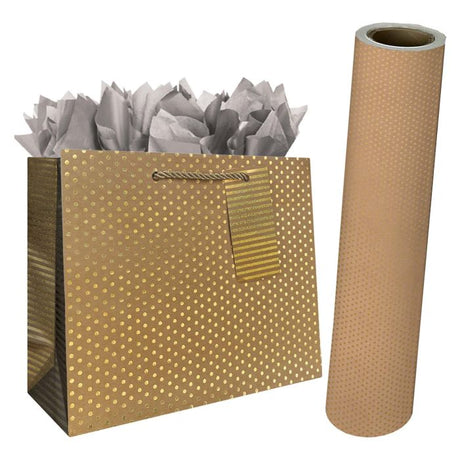 Gold Dot & Stripe on Kraft Gift Bags & Wrapping Paper