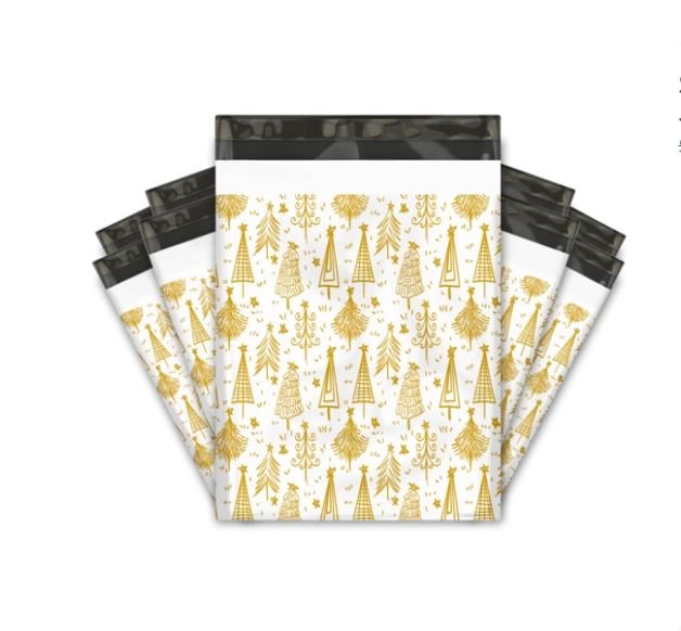 Gold White Christmas Tree Poly Mailers Size 10x13 Colorful Shipping Bags