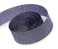Navy / Silver - Herringbone Glitter Ribbon - 5/8" x 25 Yards