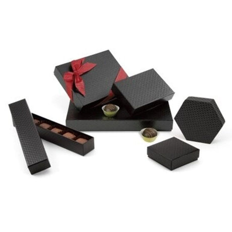 Quilted Black - Set Up Candy Box - (7 Pc.) 4 x 4 x 1-1/8"