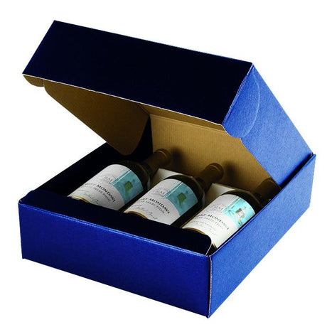 Navy Embossed - 3 Bottle Box - 13-3/8 x 11 x 3-1/2"