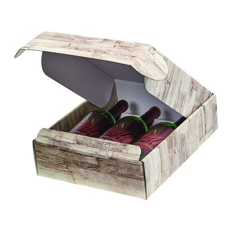 Barn Wood Satin Embossed - 3 Bottle Box - 13-3/8 x 11 x 3-1/2"
