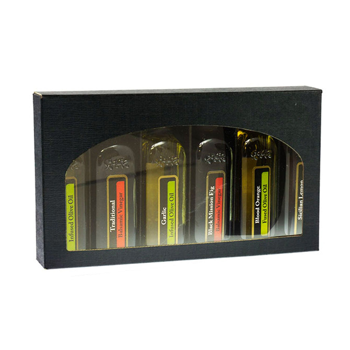 Black Linen Embossed - Olive Oil Bottle Box - 6 Bottle (60 ml) - 9 x 5-3/8 x 1-3/8"