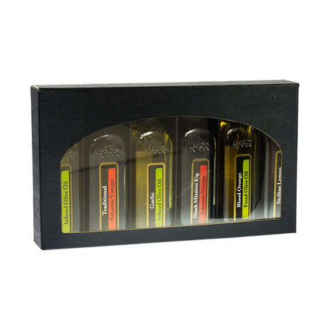 Black Linen Embossed - Olive Oil Bottle Box - 6 Bottle (60 ml) - 9 x 5-3/8 x 1-3/8"