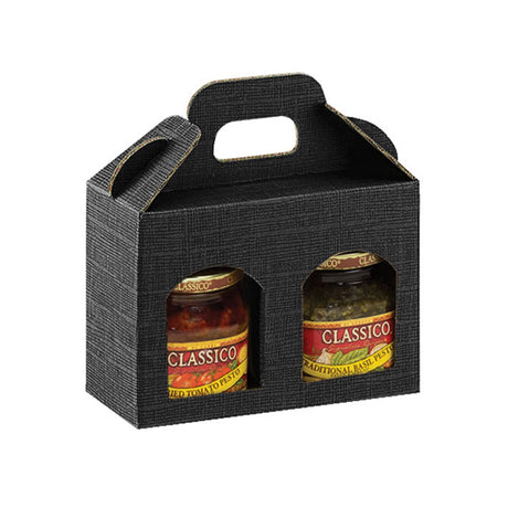 Black Linen - Window Jar Carrier - (2 Jar Carrier - Fits Jars 3" Dia x 4-3/8" H) 6-5/8 x 3-1/8 x 4-11/16"