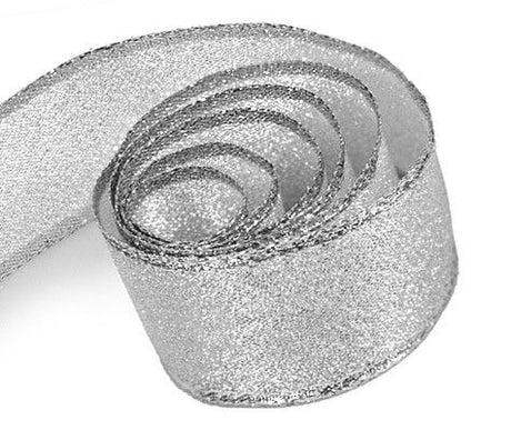 Metallic Silver - Luster Satin (Wired Edge) Ribbon - 2-1/4" x 50 Yards
