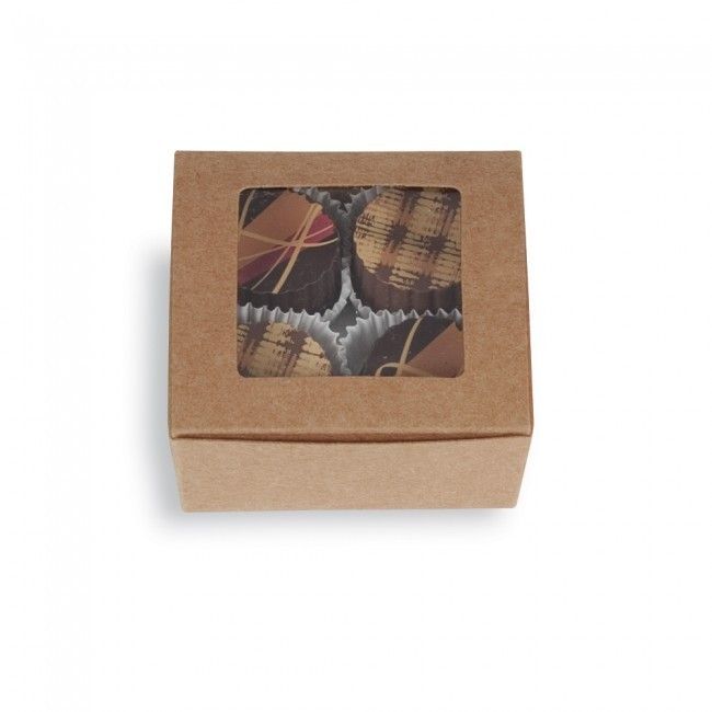 Kraft - Ballotin Box - (4 Pc.) 2-5/8 x 2-1/2 x 1-1/4" - w/Window