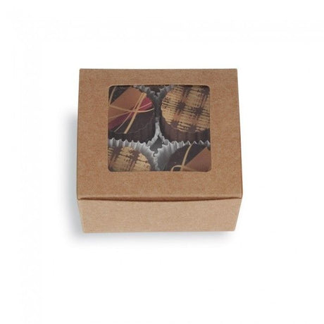 Kraft - Ballotin Box - (4 Pc.) 2-5/8 x 2-1/2 x 1-1/4" - w/Window