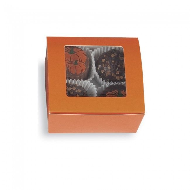 Orange - Ballotin Box - (4 Pc.) 2-5/8 x 2-1/2 x 1-1/4" - w/Window